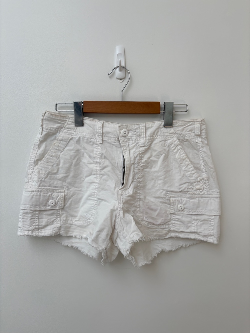 American Eagle Outfitters White Frayed Cargo Shorts